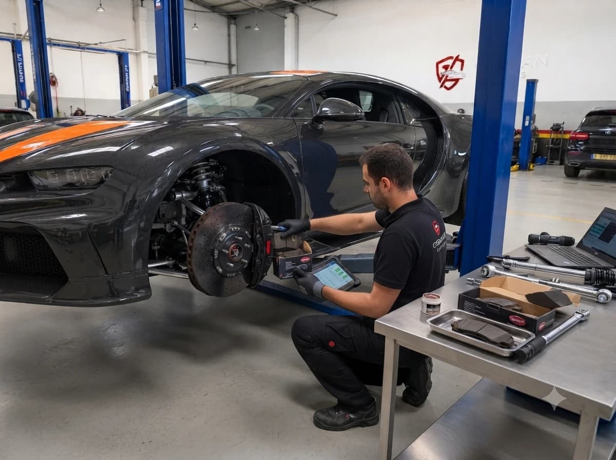 Bugatti brake pad and disc replacement at German Autos, Al Quoz Dubai