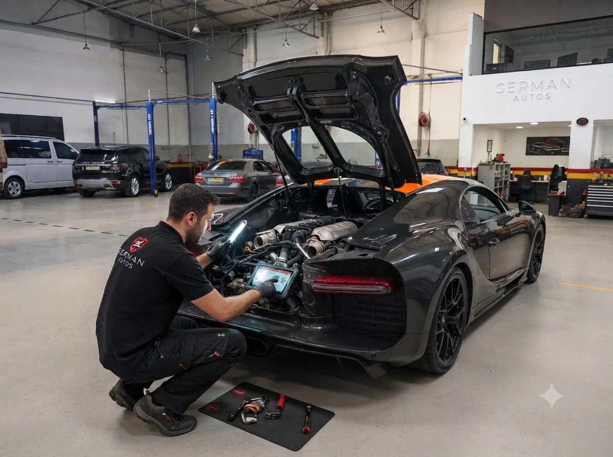 Bugatti engine repair at German Autos, Al Quoz Dubai