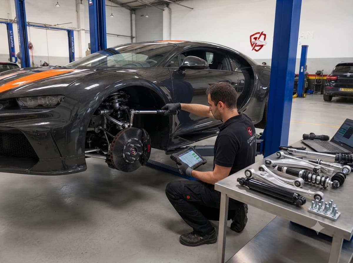 Bugatti suspension repair at German Autos, Al Quoz Dubai