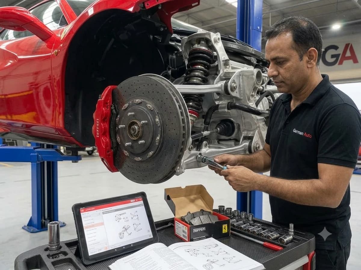 Ferrari brake pad and disc replacement at German Autos, Al Quoz Dubai