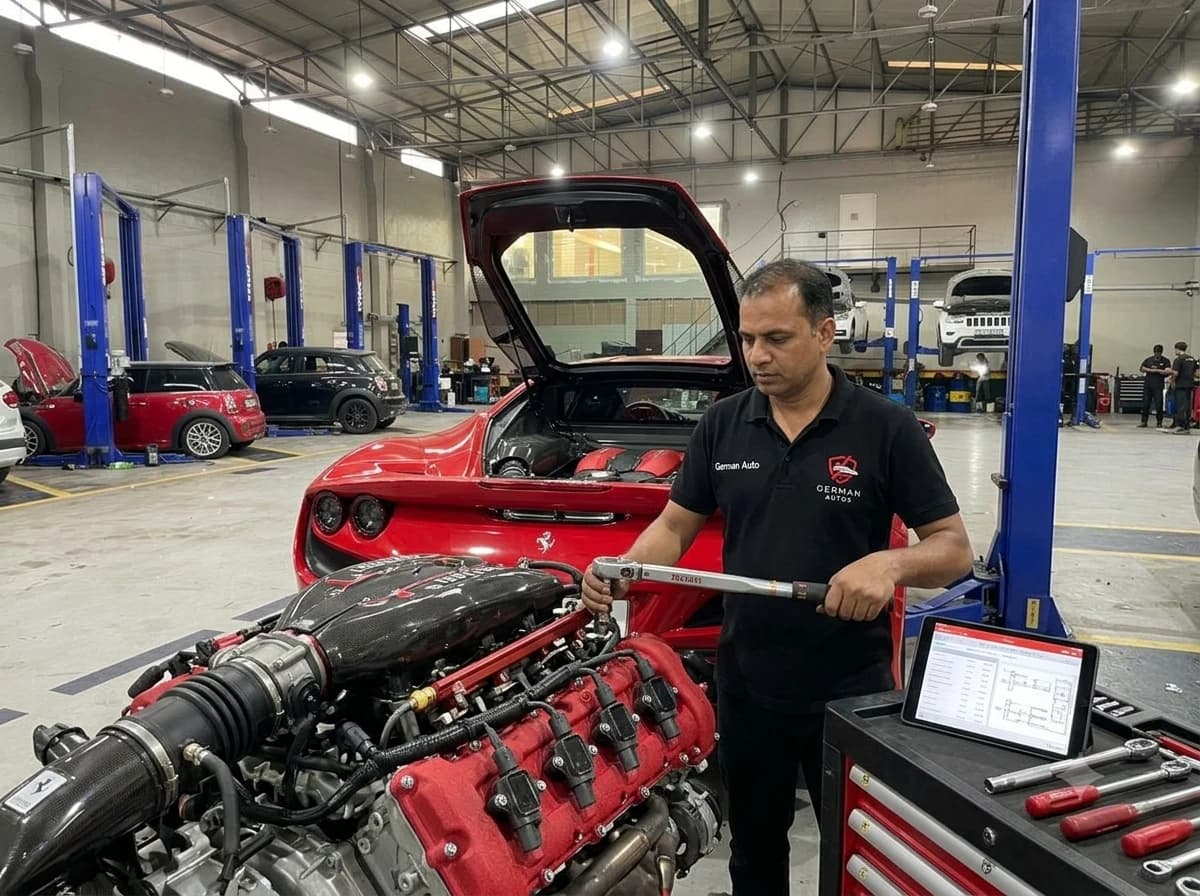 Ferrari engine repair at German Autos, Al Quoz Dubai