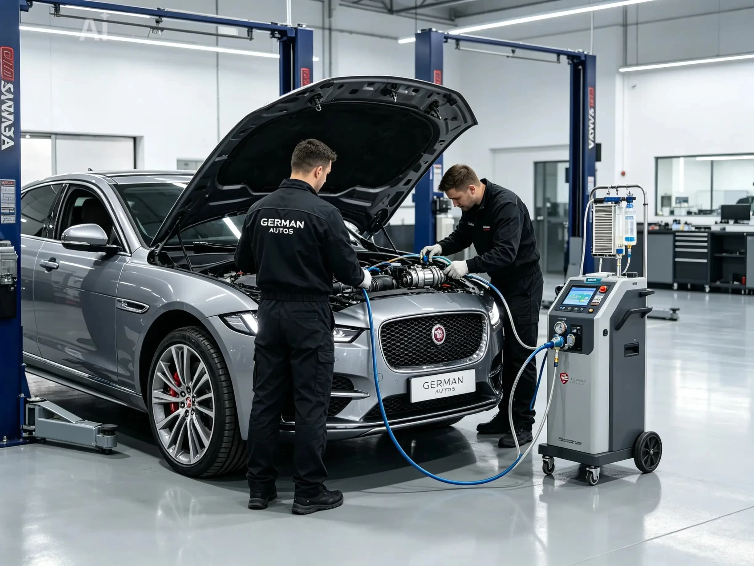 Jaguar air conditioning repair and re-gas at German Autos, Al Quoz Dubai