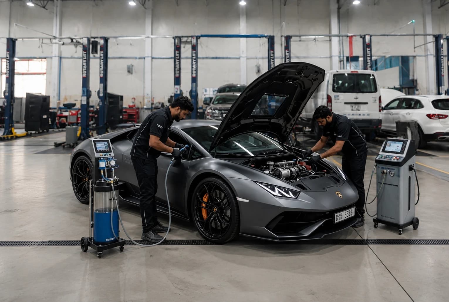 Lamborghini air conditioning repair and re-gas at German Autos, Al Quoz Dubai