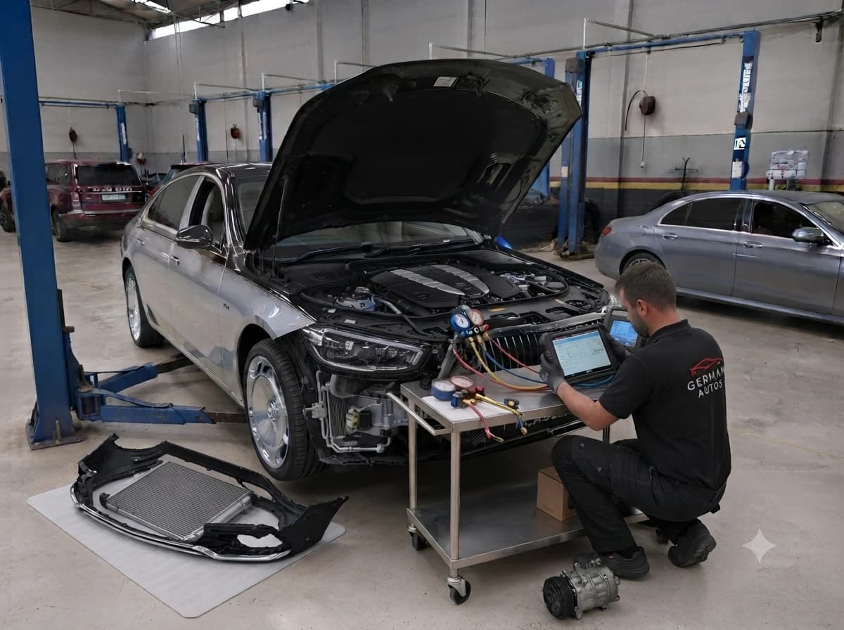 Maybach air conditioning repair and re-gas at German Autos, Al Quoz Dubai