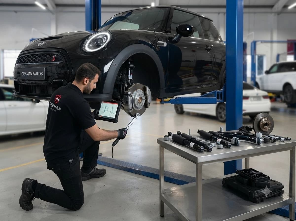 Mini Cooper suspension repair at German Autos, Al Quoz Dubai