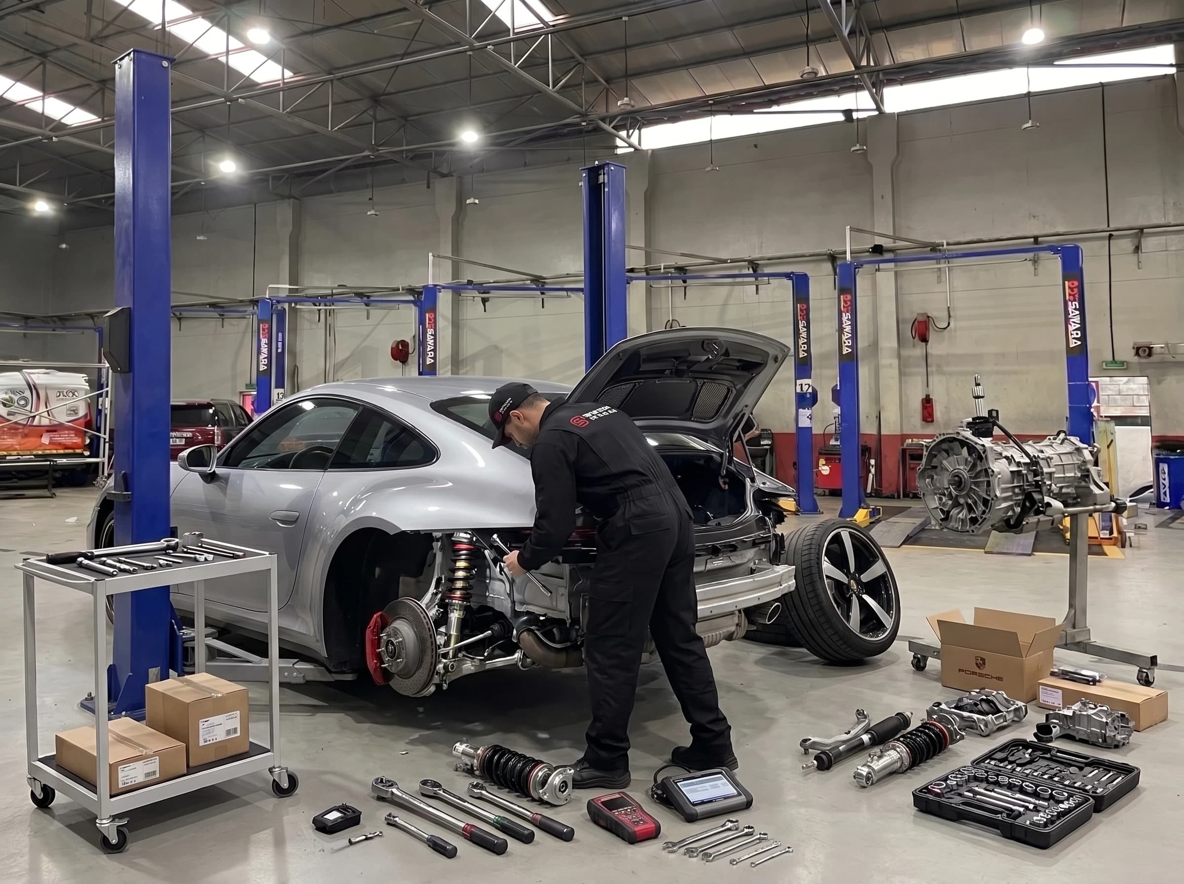 Porsche suspension repair at German Autos, Al Quoz Dubai