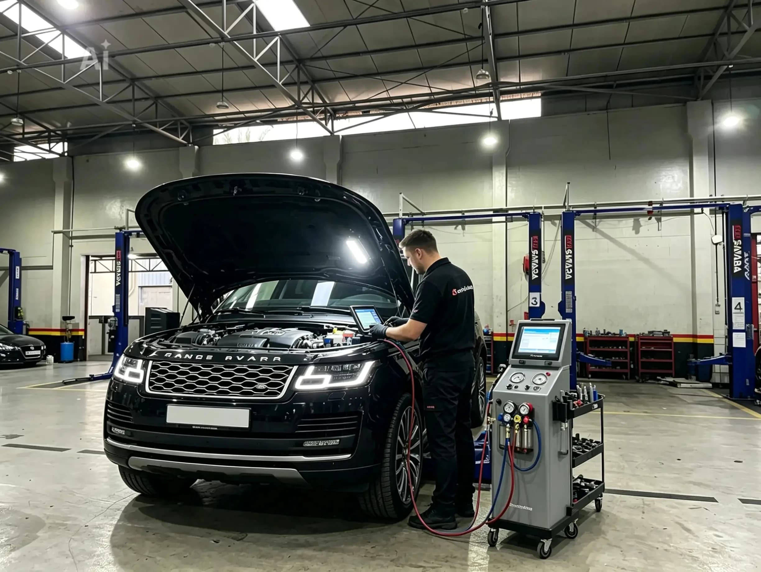 Range Rover air conditioning repair and re-gas at German Autos, Al Quoz Dubai