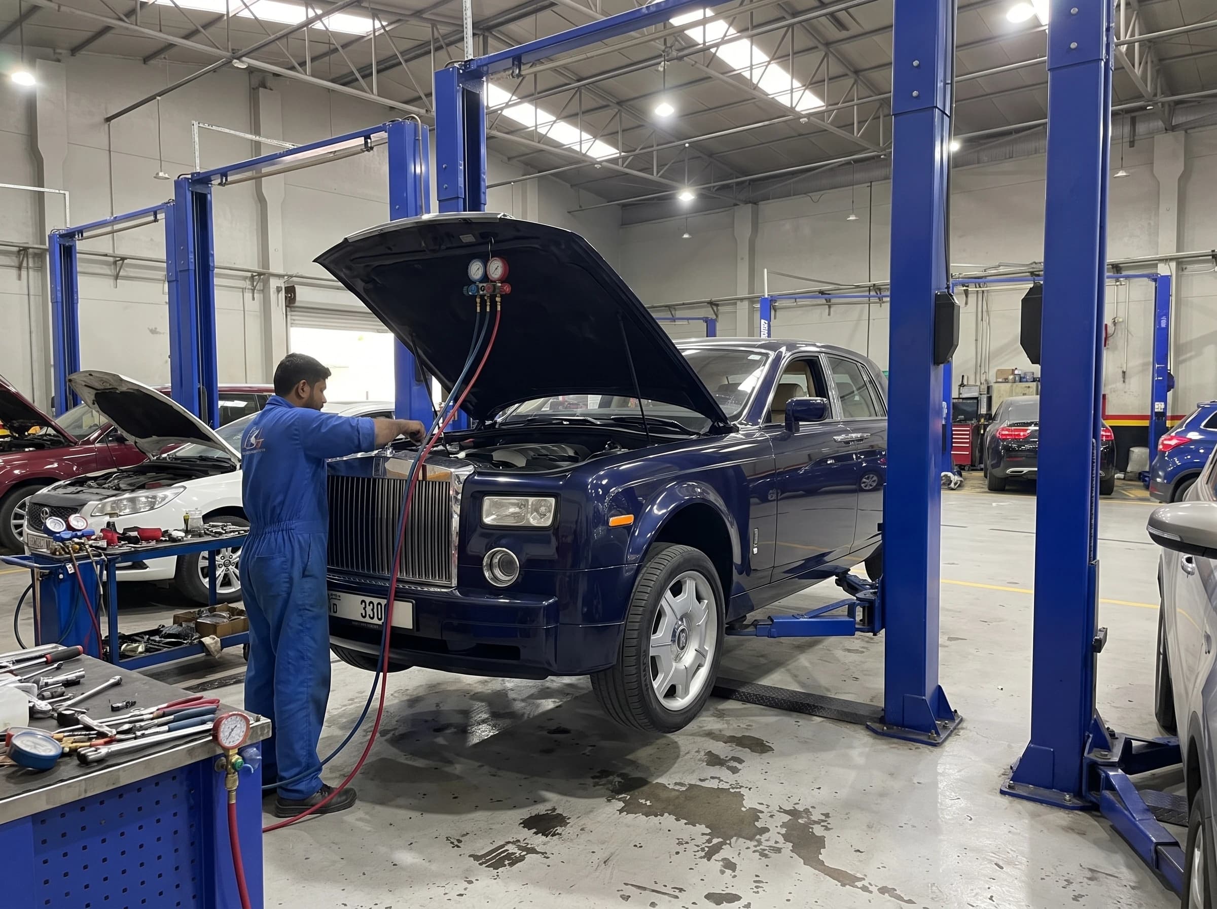 Rolls-Royce air conditioning repair and re-gas at German Autos, Al Quoz Dubai