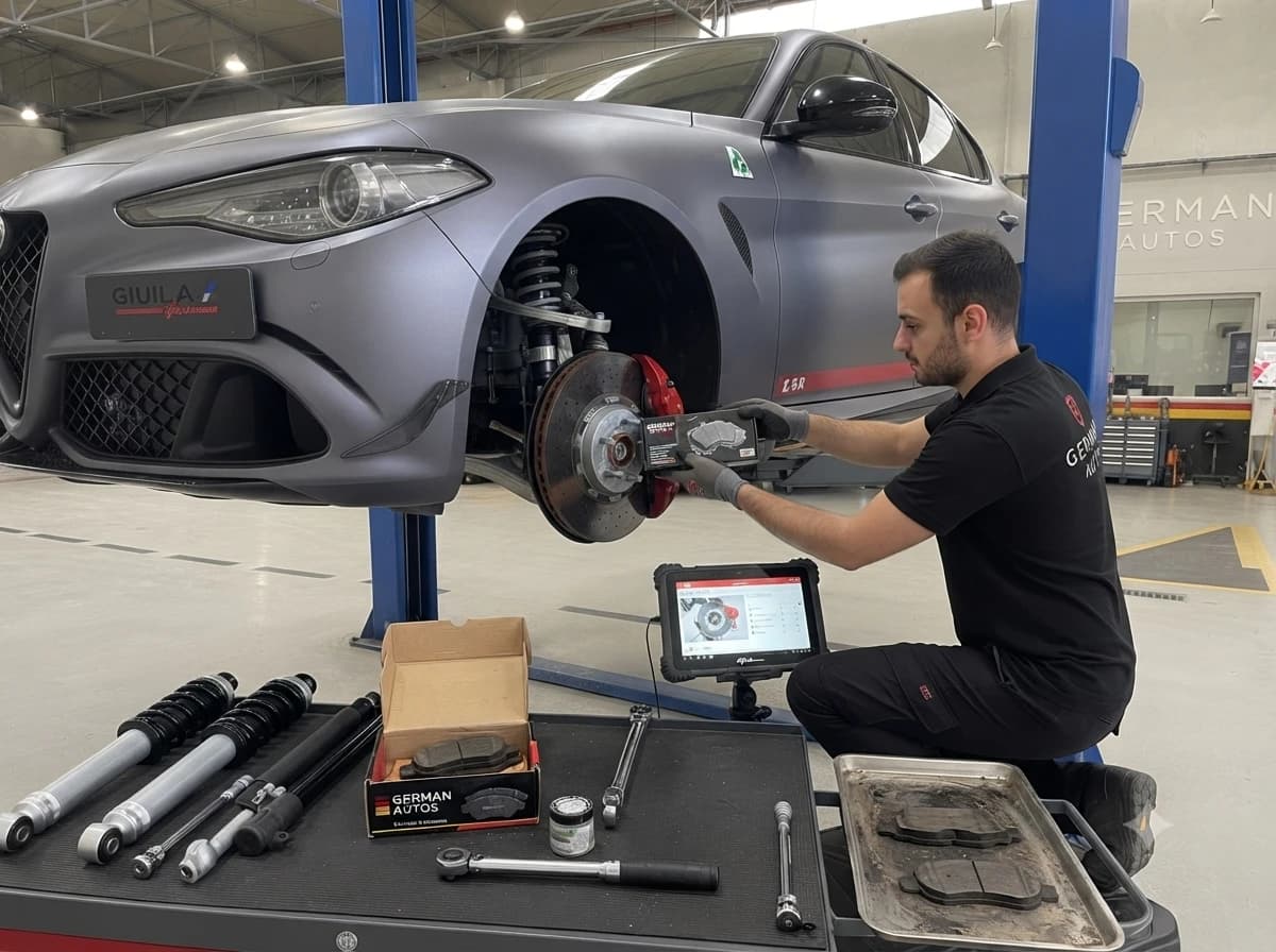 Alfa Romeo brake pad and disc replacement at German Autos, Al Quoz Dubai