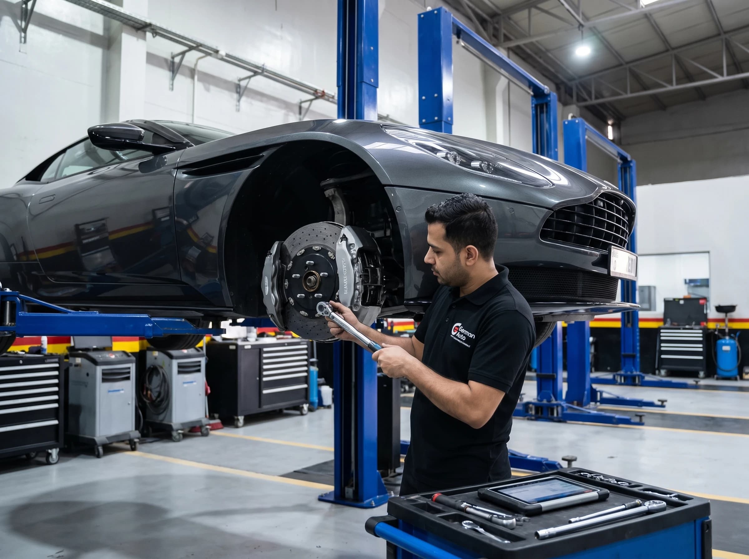 Aston Martin brake pad and disc replacement at German Autos, Al Quoz Dubai
