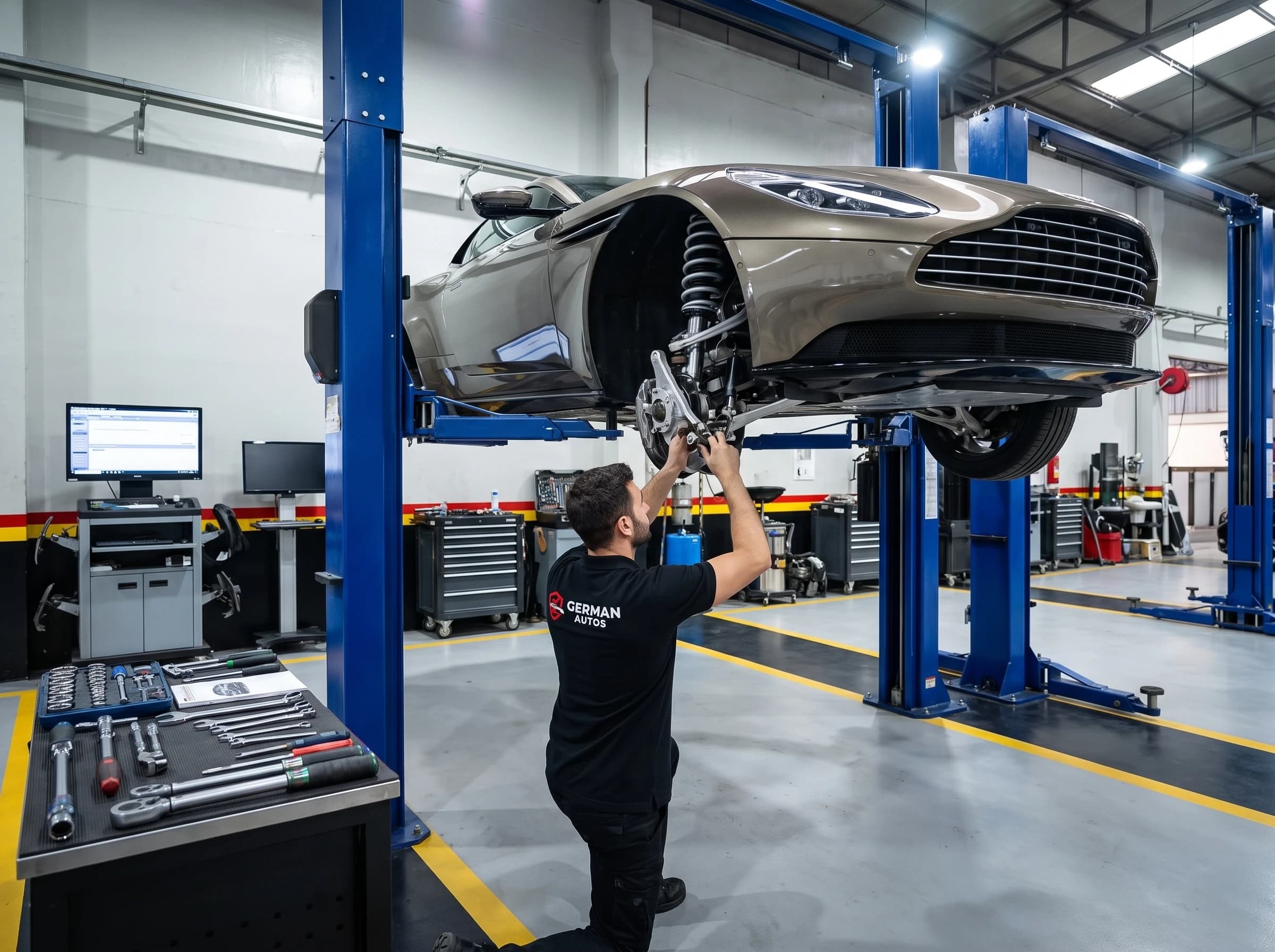 Aston Martin suspension repair at German Autos, Al Quoz Dubai