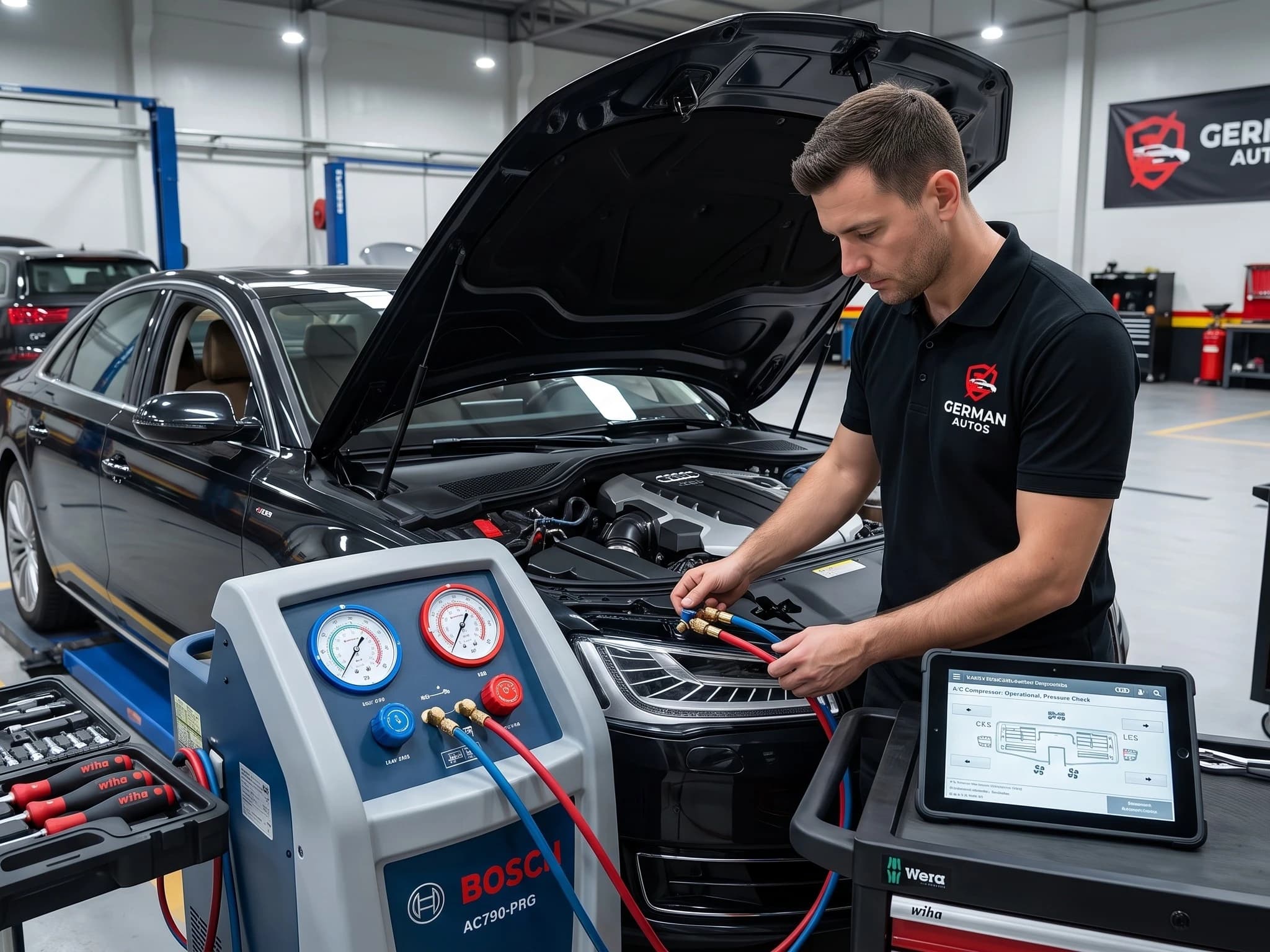 Audi air conditioning repair and re-gas at German Autos, Al Quoz Dubai