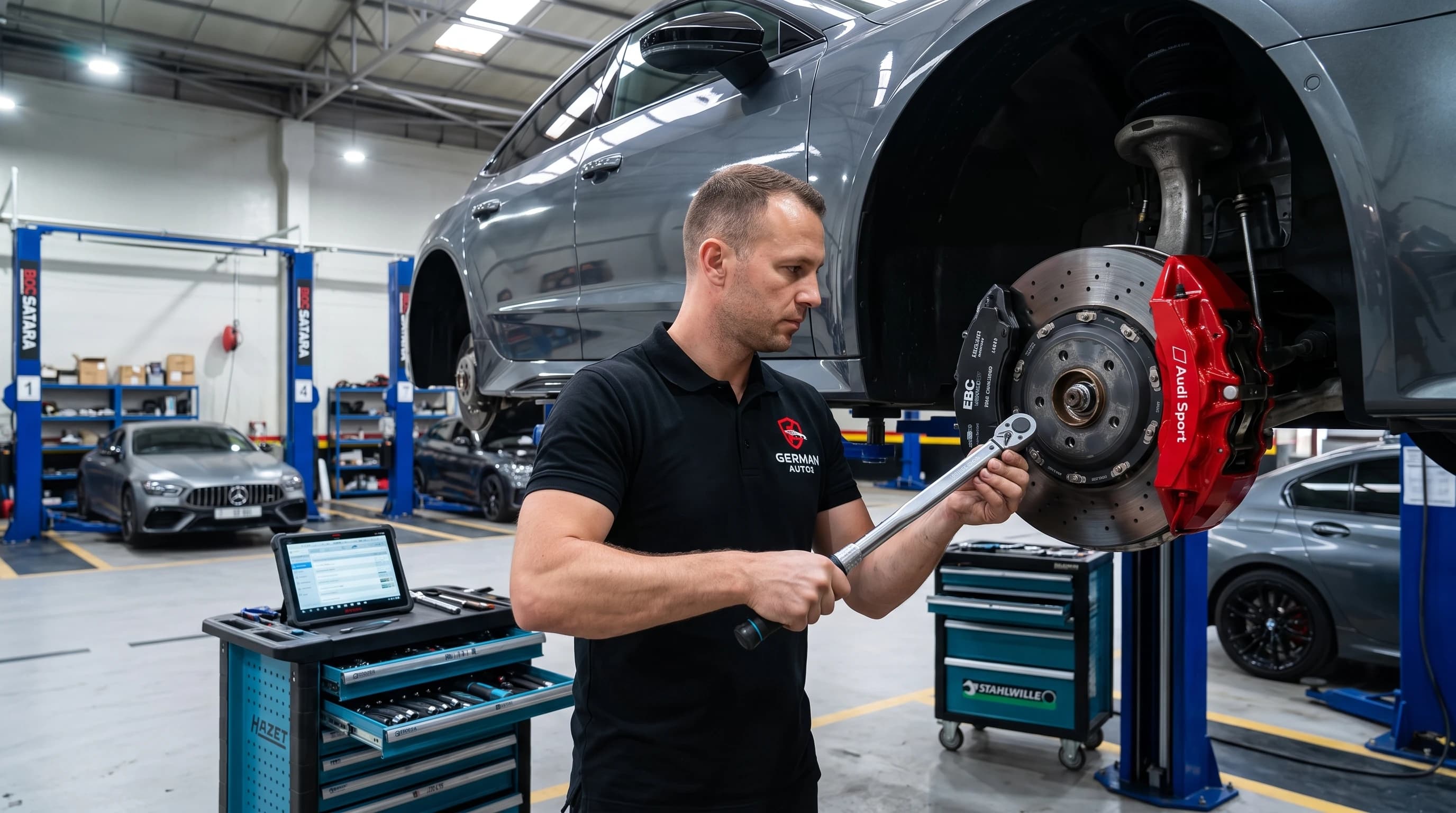 Audi brake pad and disc replacement at German Autos, Al Quoz Dubai