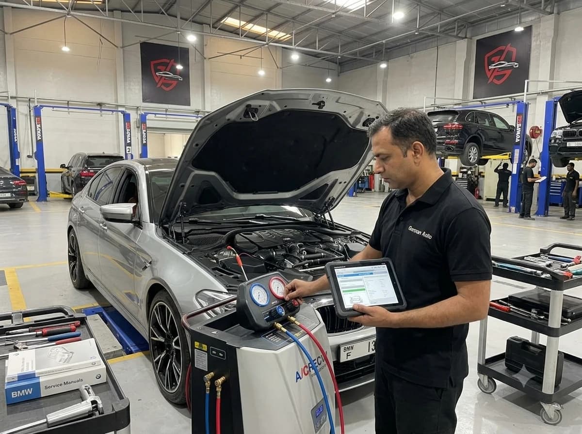 BMW air conditioning repair and re-gas at German Autos, Al Quoz Dubai