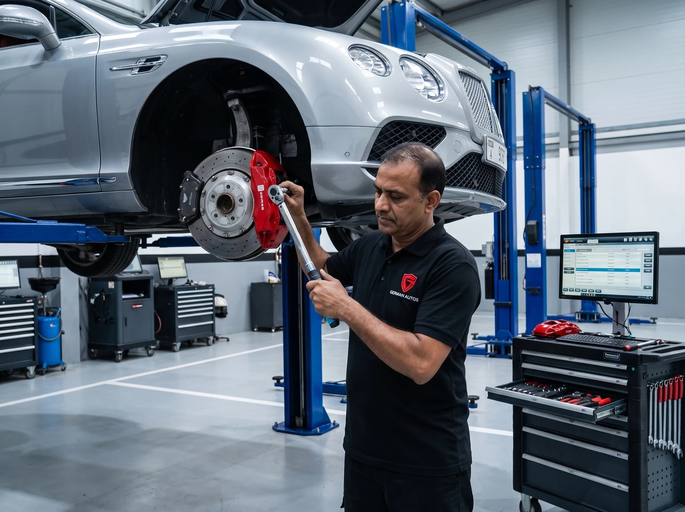 Bentley brake pad and disc replacement at German Autos, Al Quoz Dubai
