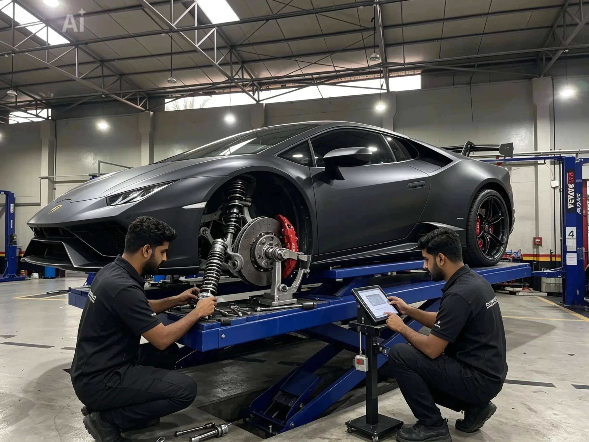 Lamborghini suspension repair at German Autos, Al Quoz Dubai