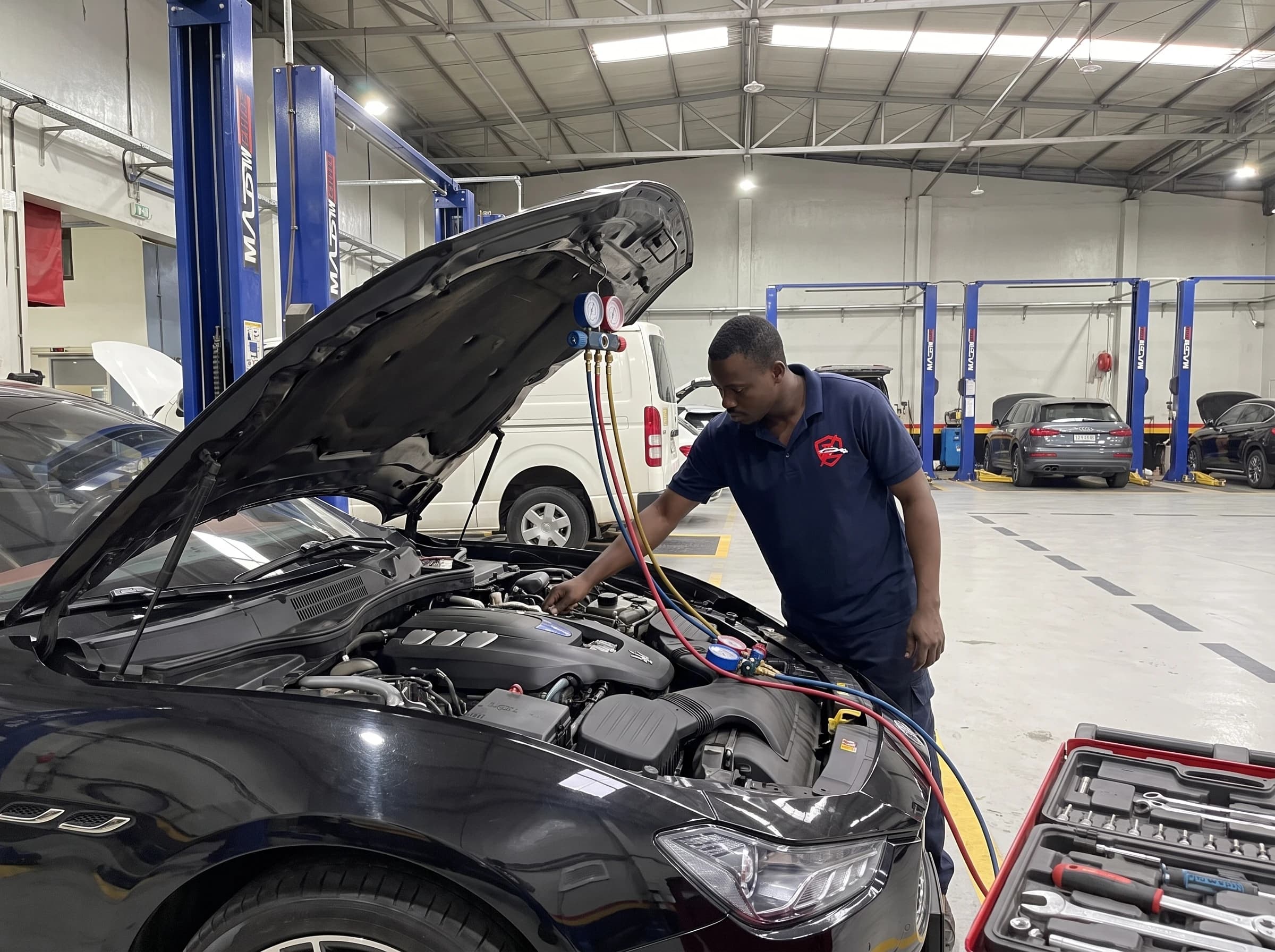 Maserati air conditioning repair and re-gas at German Autos, Al Quoz Dubai