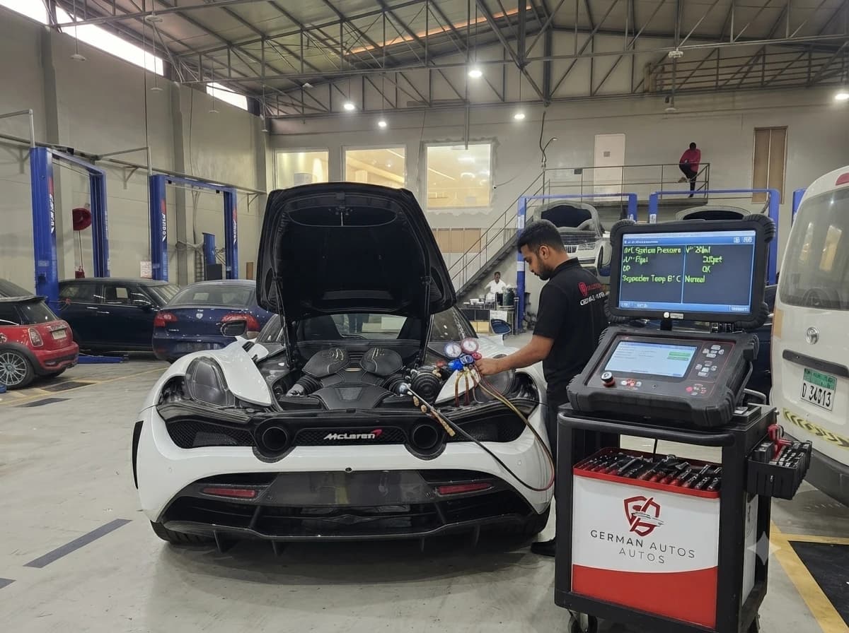 McLaren air conditioning repair and re-gas at German Autos, Al Quoz Dubai