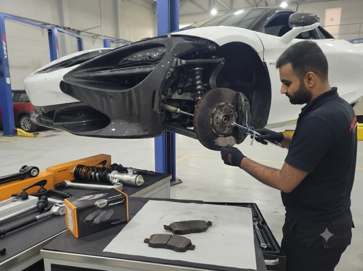 McLaren brake pad and disc replacement at German Autos, Al Quoz Dubai