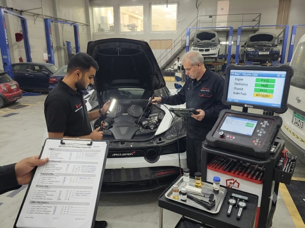McLaren pre-purchase inspection at German Autos, Al Quoz Dubai