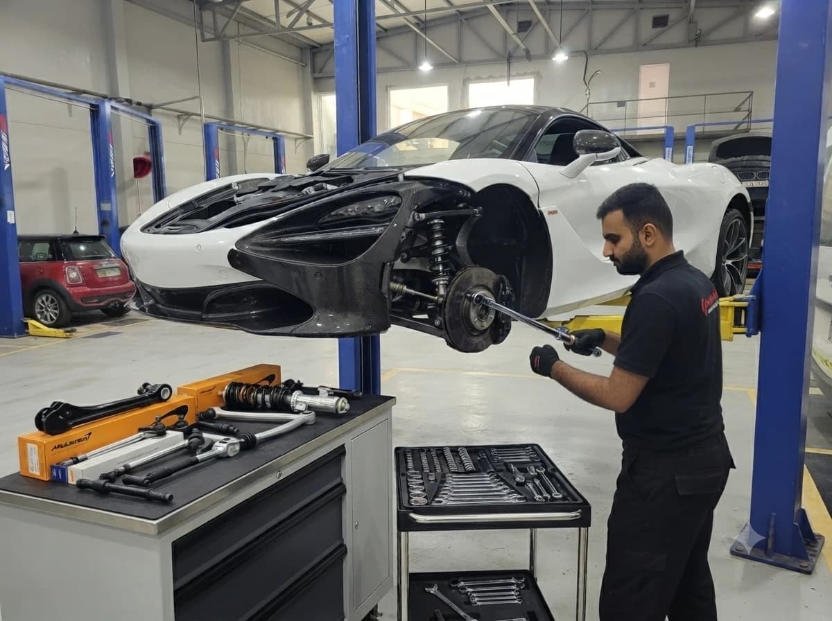 McLaren suspension repair at German Autos, Al Quoz Dubai