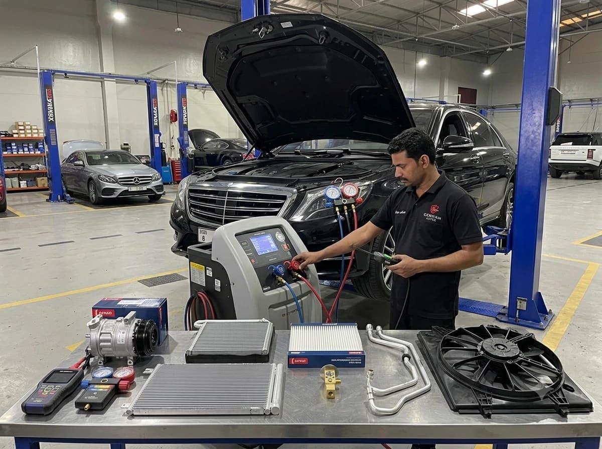 Mercedes-Benz air conditioning repair and re-gas at German Autos, Al Quoz Dubai
