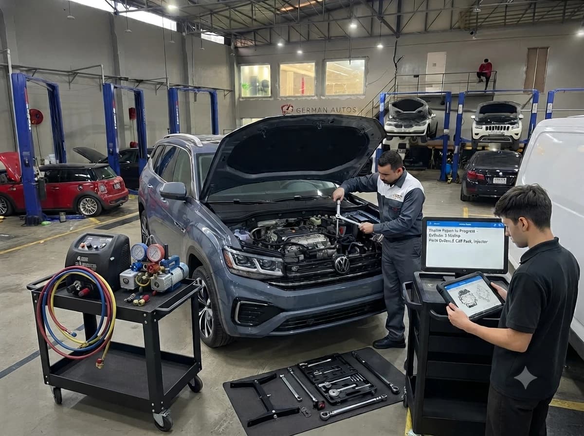 Volkswagen air conditioning repair and re-gas at German Autos, Al Quoz Dubai